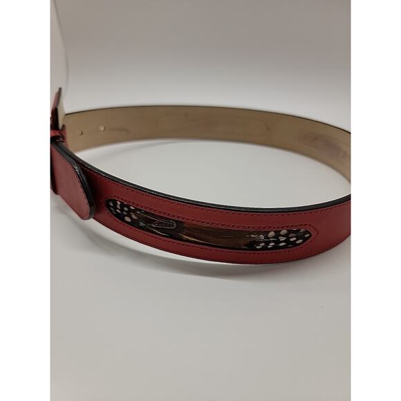 Roncelli Vintage Red Leather Feather Belt Small Boho Southwest Native Style Rare - Picture 2 of 16